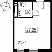 1-комнатная квартира 27.05 м²
