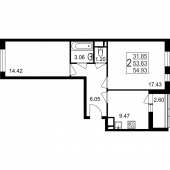 2-комнатная квартира 54,93 м²