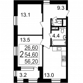 2-комнатная квартира 56,2 м²