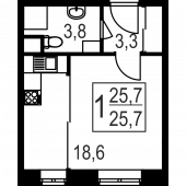 1-комнатная квартира 25,7 м²
