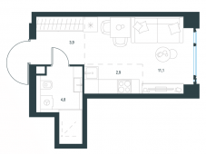 1-комнатная квартира 22,7 м²