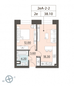 1-комнатная квартира 38,1 м²