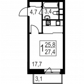 1-комнатная квартира 27,4 м²