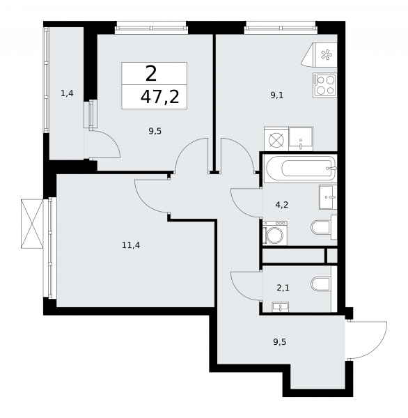 2 комнаты до 47.2