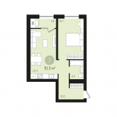 1-комнатная квартира 55,1 м²