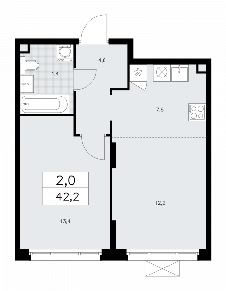 2 комнаты до 42.2