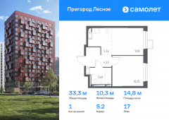 1-комнатная квартира 33,3 м²