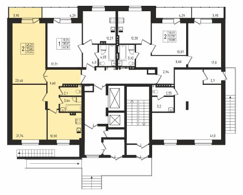 2-комнатная, квартира, 70.7 м²