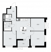 3-комнатная квартира 65,2 м²
