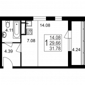 1-комнатная квартира 31,78 м²