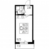 1-комнатная квартира 25,71 м²