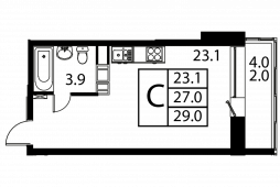 1-комнатная квартира 29 м²