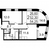2-комнатная квартира 54,25 м²