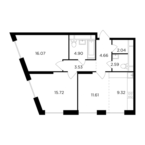 3 комнаты до 70.44