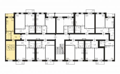 1-комнатная, квартира, 35.6 м²