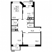 3-комнатная квартира 88,3 м²