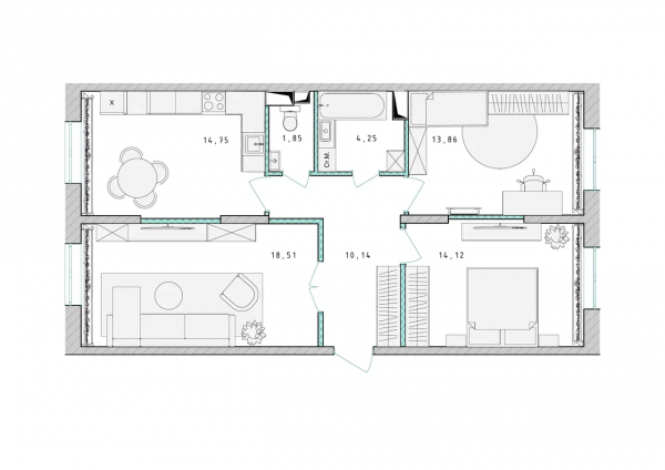 3 комнаты до 77.4