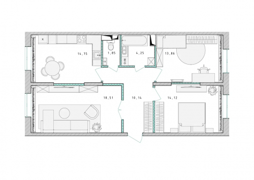 3-комнатная, квартира, 77.3 м²