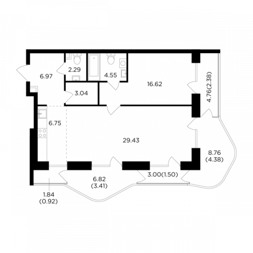 2-комнатная, 82.24 м²