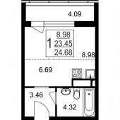 1-комнатная квартира 24,68 м²