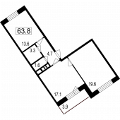 3-комнатная квартира 59,9 м²