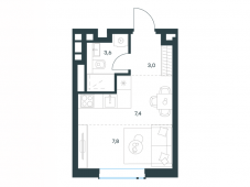 1-комнатная квартира 21,8 м²