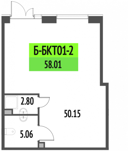 Студия, 58.01 м²