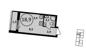 1-комнатная квартира 18,9 м²