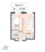 1-комнатная квартира 42,4 м²