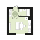 1-комнатная квартира 21,2 м²