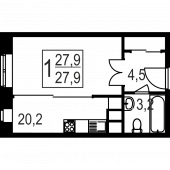1-комнатная квартира 27.9 м²