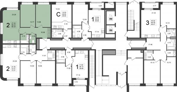 2 комнаты до 66.34