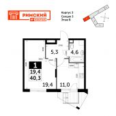 1-комнатная квартира 40,3 м²