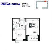 1-комнатная квартира 33,8 м²