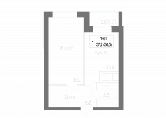 1-комнатная квартира 38,5 м²