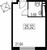 1-комнатная квартира 25.32 м²