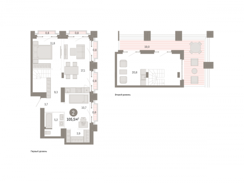 2-комнатная, квартира, 105.5 м²