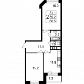 2-комнатная квартира 60,5 м²