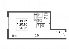 1-комнатная квартира 27,6 м²