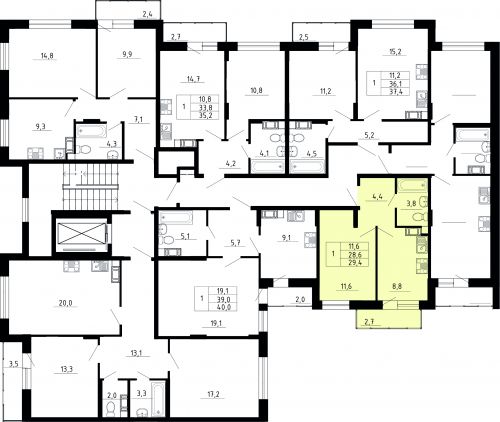 1-комнатная, квартира, 28.6 м²