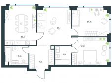 3-комнатная квартира 74,8 м²