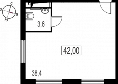 1-комнатная квартира 42 м²