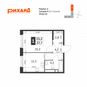 1-комнатная квартира 37,7 м²