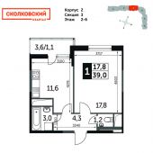 1-комнатная квартира 39 м²
