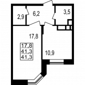 1-комнатная квартира 41.3 м²