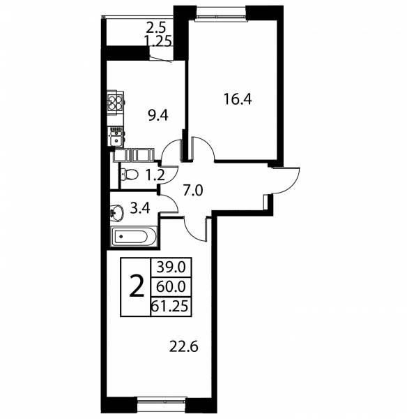 2 комнаты до 61.25
