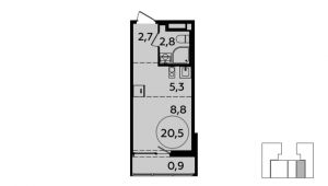 1-комнатная квартира 20,5 м²