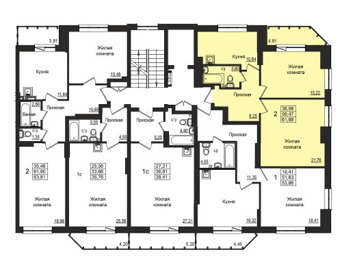 2-комнатная, квартира, 58.9 м²