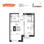1-комнатная квартира 32,2 м²