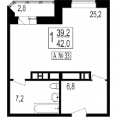 1-комнатная квартира 39,2 м²